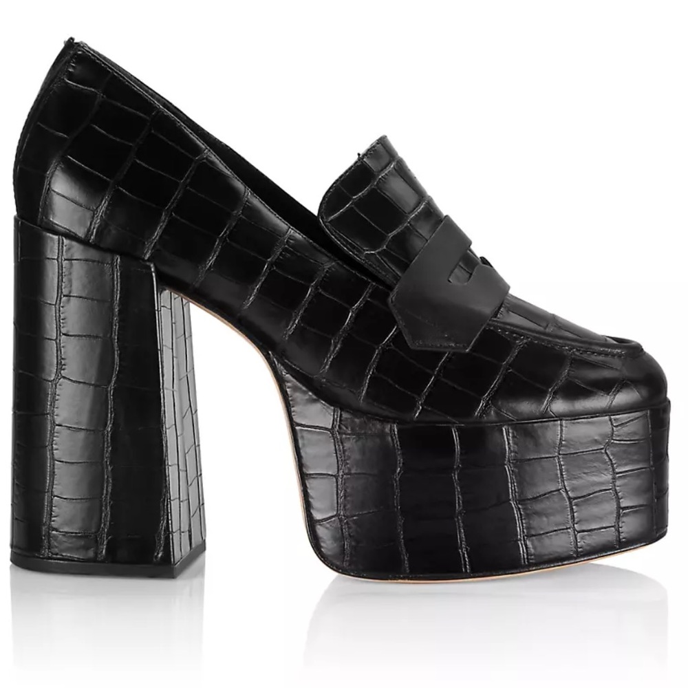 SCHUTZ Black Croc-Embossed Platform Loafer 8.5 - Picture 2 of 9